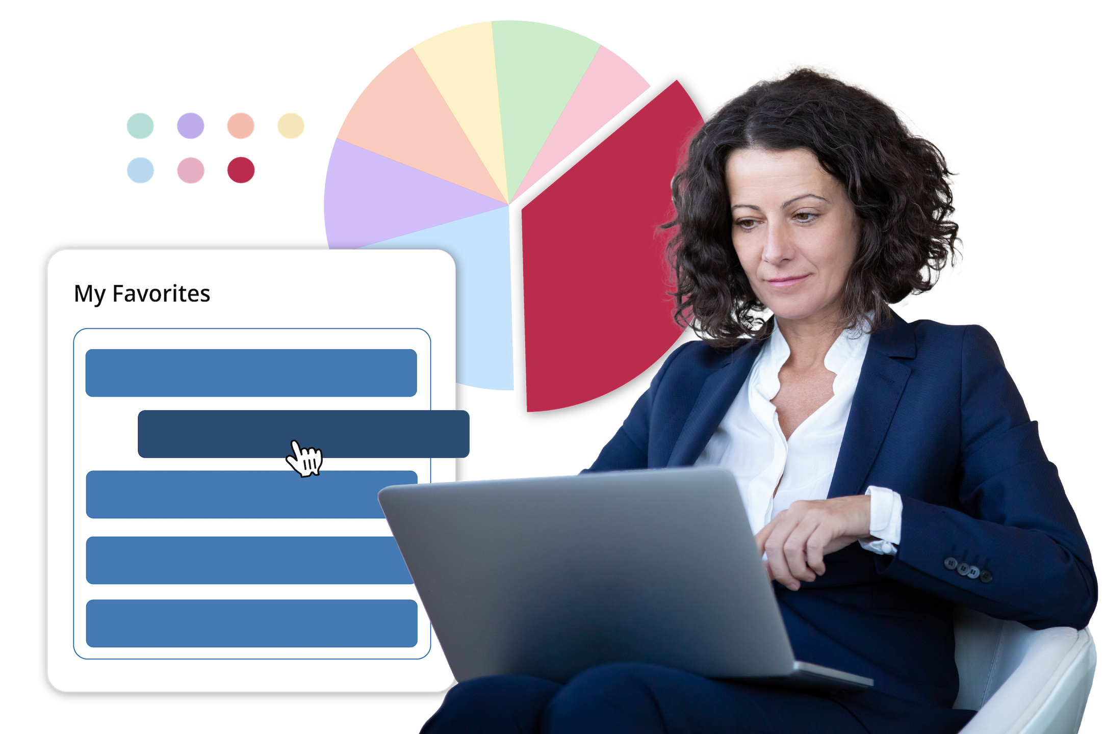 Collage business woman using laptop selecting creating favorites list